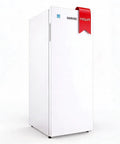 Space Saving 11 Cu Ft Convertible Upright Freezer features a sleek white design, perfect for tight spaces like kitchens or garages.