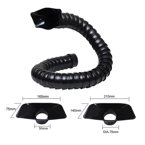 Tough As Nails Industrial Welding Fume Extraction Arm Hella Flexible 50mm Pom Exhaust Pipe with black square hood and flexible duct.