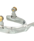 Humane Cutting Spurs For Women Stainless Steel With Brass Swivel Buttons Embossed Designs Ball End 9 Point Brass Rowel