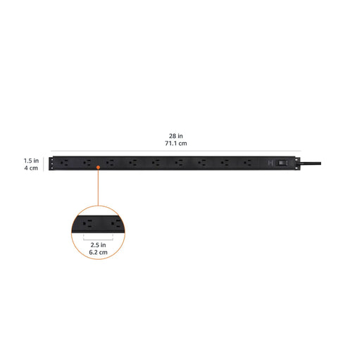 Hefty Nine Outlet Surge Protector Power Strip in aluminum, 28 inch long, 9 outlets for home office, optimal surge protection.