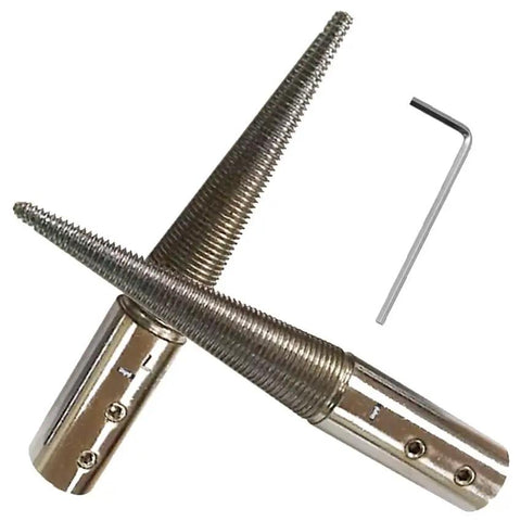 Heavy Duty Tapered Polishing Spindle Set With Right And Left Hand Threads For Half Inch Bench Grinder, includes hex wrench, dual threaded.