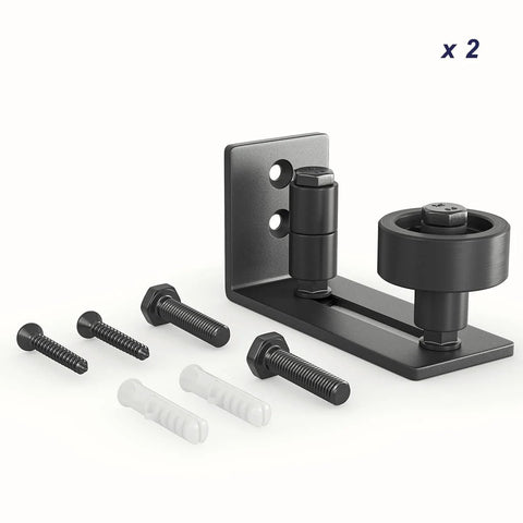 Adjustable Floor Guide For All Sliding Barn Doors With Eight Setup Options, Flush Bottom Design, Flat Stay Roller, Set Of 2, Solid Steel and POM Nylon