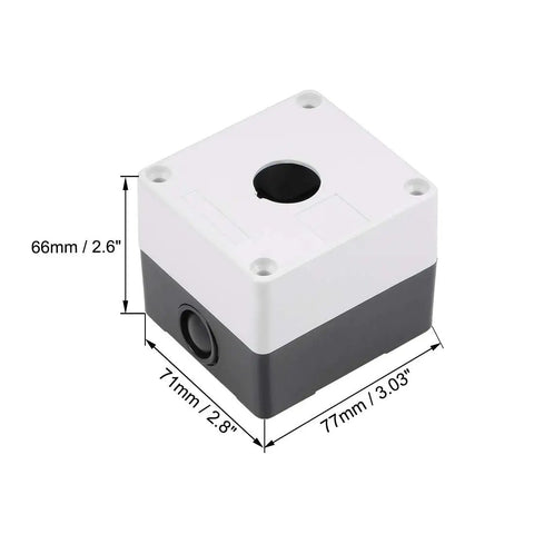 Waterproof 22mm Push Button Station Enclosure With 1 Button Hole, Surface Mount Plastic Electrical Switch Box, Sealed for Tough Duty, Anti Corrosion, White and Black Finish Built to Last, 77x71x66 mm