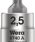 Zyklop One Quarter Inch Drive Bit Socket Non Impact 2.5 By 28 mm with color-coded size finder, knurl grip, hex plus, chrome finish.
