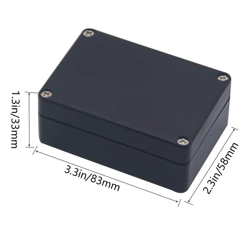IP67 Waterproof Plastic Project Box Enclosure With Built In Gasket, Rugged Junction Box, Black 3.3 by 2.3 by 1.3 Inches, top view
