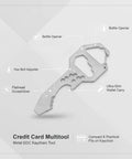 Diagram of a Metal Card Multitool with Bottle Opener, Flathead Screwdriver, and Hex Adjuster for Wallet or Keychain Everyday Carry