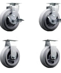 Four 6-inch non-marking thermoplastic rubber caster wheels, two with swivel and brakes, for toolbox heavy duty mobility.
