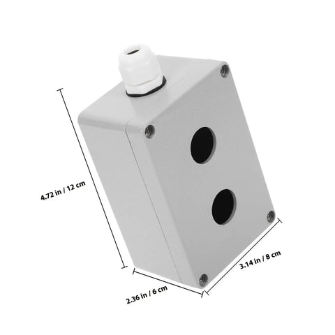 Metal Push Button Control Box With Emergency Stop Cover For Industrial Outdoor Use 2 Hole Cast Aluminum Switch Enclosure Rugged Weatherproof Design Easy Install Built To Last In Harsh Environments. 12 x 8 x 6 cm