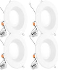 Four 6 Inch Retrofit LED Recessed Downlights With Baffle Trim For Lowkey Easy Install, 965 Lumens, 13W, 3000K Warm White