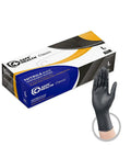 Heavy Duty Black Nitrile Disposable Gloves Tough As Nails For The Daily Grind And Auto Repair Seamless Grip Fit Powder Free Latex Free beast mode workwear displayed with packaging.