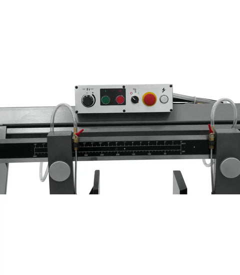 Control panel of Badass 10 X 18 Inch Metal Cutting Dual Miter Horizontal Band Saw Featuring 2Hp 230V One Phase Motor.