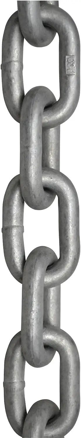 Heavy Duty Workhorse 3/8 Inch G30 High Test Steel Chain, showing links for real world hauling and marine tasks.