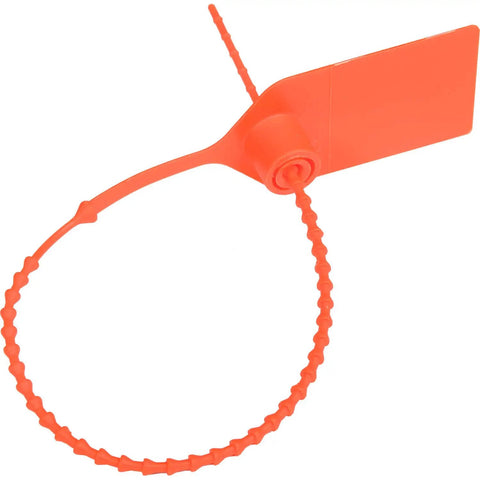 Snag This Legit Adjustable Fire Extinguisher Tamper Seal Tight Breakaway Wire Lock Super Quick Emergency Release Gear Bright Orange Nine Inch Bulk Pack Of One Hundred, showing a bright orange wire lock.