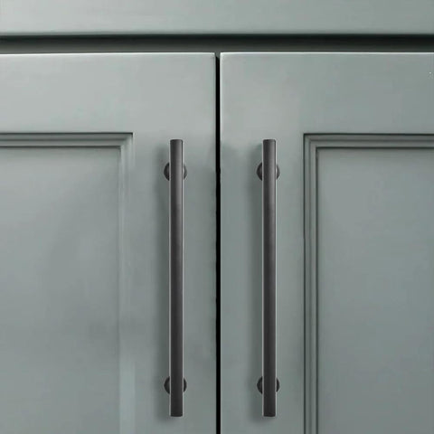 4 Inch Matte Black Cabinet Pulls Pack Of 2 Heavy Duty Solid Hardware installed on cabinet doors