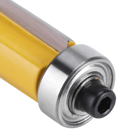 FTVOGUE Flush Trim Router Bit With Top And Bottom Bearings For 1/4 Inch Shank showing carbide cutter detail and bearing.