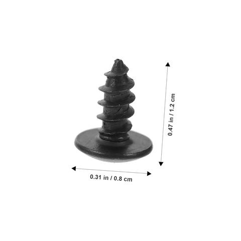 Close-up of a single small black screw from Miniature Screw Set 100 Pieces Tiny Fasteners for Furniture Repair and Small Machinery Construction