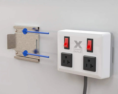 Wall Mounted Extension Cord With Surge Protector And Individual Circuit Breakers, Heavy Duty Power Strip For Home Office And Laundry Room, White Finish, Easy Install Kit Included mounted on a wall