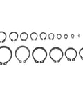Pro Grade Circlip Kit 3mm to 32mm, 150Pcs External Snap Rings Set in 18 Sizes, Black C Clip Retaining Rings displayed in various sizes