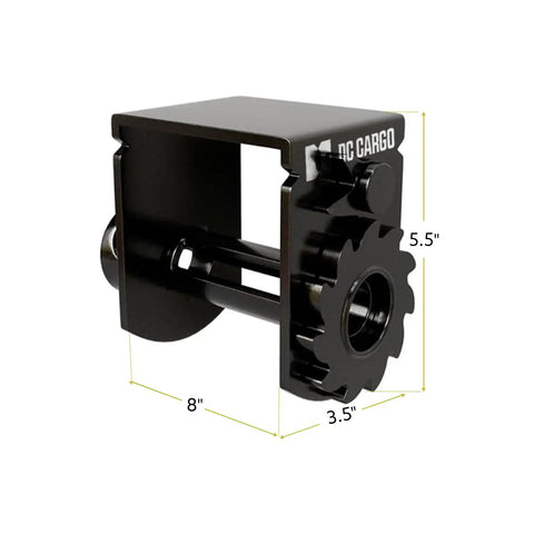Sliding Winch For Flatbed Trailer Heavy Duty Tie Down System With Powder Coated Steel, 5.5x8x3.5 inches, side view with gear detail