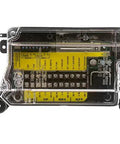 Heavy Duty Replacement Power Board For Four Wire Photoelectric Duct Smoke Detectors shown from the front, with clear casing and wiring ports.
