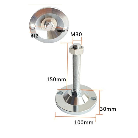 4 Pack Adjustable Threaded Leveling Feet With 100mm Base, Tough As Nails Swivel Levelers For Tables, Chairs, Desks, Shelves And Industrial Equipment, Carbon Steel Construction, Easy Install And Smooth Height Adjustments, M30 M12 150mm