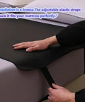 Person installing Bedside Grounding Mat For Sleep And Deep Relaxation No Electricity Needed Premium Grounding Pad Kit on mattress