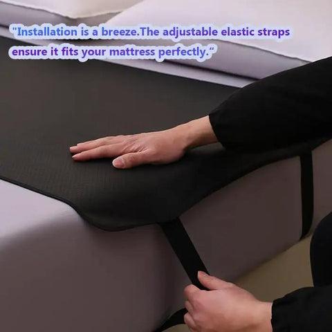 Person installing Bedside Grounding Mat For Sleep And Deep Relaxation No Electricity Needed Premium Grounding Pad Kit on mattress