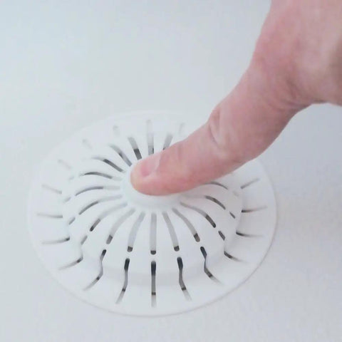 Universal Bathroom Hair Catcher Strainer with Suction Cup for Tub Drains, white, fits lift and turn, push button, trip lever systems.