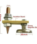 Super Strong Welding Magnet Head With 36mm Disk And 3kg Hold Power For Instant Steel Grounding Setup and Versatile Clamp Support On Hard To Reach Parts, showing insulation board and magnetic block.