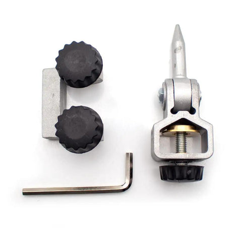 Adjustable Wood Turning Tool Sharpening Jig For Lathe Gouges And V Knives, featuring adjustable knobs and a tool lock mechanism.