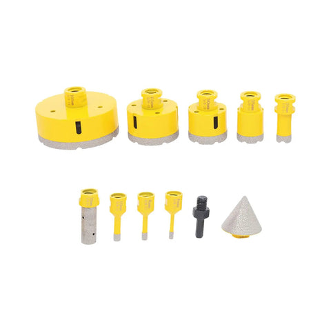 Solid 10-Piece Diamond Hole Saw Kit With Multi-Size Drill Bits For Shattering Glass Tile And Marble Like A Boss In Any Home Reno Job, yellow set