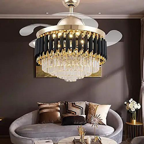 Slick Modern Invisible Ceiling Fan Light Combo Featuring Hella Bright Led Bulbs, black and gold design, suitable for living room use.