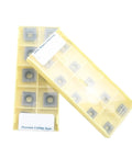Premium Carbide Turning Inserts For Hard Steel Parts 10 Pack in yellow storage case for lathe cutter machining jobs.