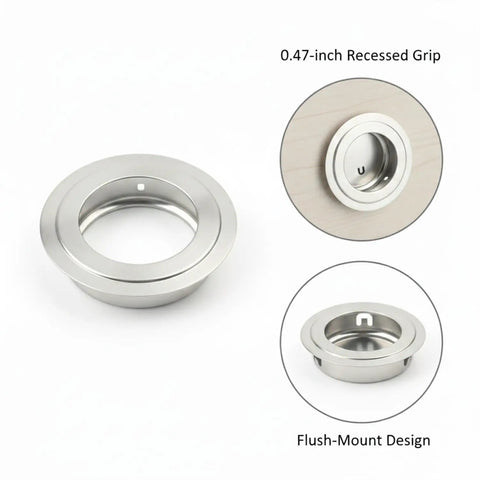 5 Pack Recessed Cabinet Pulls With 1.38 Inch Square Zinc Alloy Flush Mount Handles details and flush-mount design