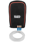 Klein Tools ET180 digital manometer kit with three blue probe tips and clear tubing in a black case