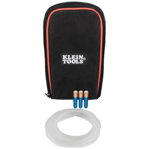 Klein Tools ET180 digital manometer kit with three blue probe tips and clear tubing in a black case