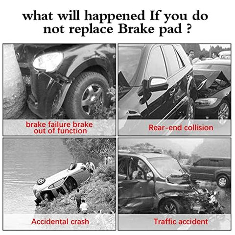 Image showing four car accidents illustrating the dangers of not replacing brake pads, including rear-end and traffic collisions.