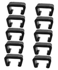 Zerodeko 10Pcs Outdoor Wicker Clips Rattan Sofa Fasteners for Sectional Chairs, black plastic fasteners in a row.