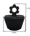 2 Pack Universal Silicone Bathtub Drain Stopper Plug For Tub And Sink Drains Black With No Fuss Seal shown with dimensions