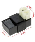 6 Pin AC CDI Box for GY6 engines, 49cc to 150cc scooters, ATVs, measuring 60mm by 32mm, side view with dimensions marked in red.