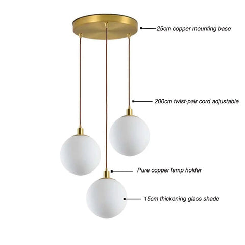 Modern Minimalist Pendant Light With White Glass Globe Shade, Premium Brass Spherical Ceiling Fixture, Three Light Hanging Lamp For Kitchen Living Room And Dining, Ultra Slick Adjustable Cord Up To Fifty Nine Inches, Swivel Canopy, Flush Mount