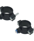 Two black Drain Saddle Valve Clamp One Quarter Inch Quick Connect Fitting For Under Sink Water Filters And RO Systems, durable design.