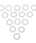 100 Pcs Ultra Thin Stainless Steel Flat Washers And Spindle Shims Set, 8x14x0.1mm Door Knob Spacers shown arranged on white