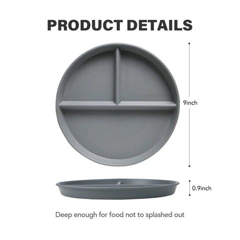 Durable 9 Inch Divided Plates Set For Kids And Adults Unbreakable Plastic Portion Control Plates side and top view