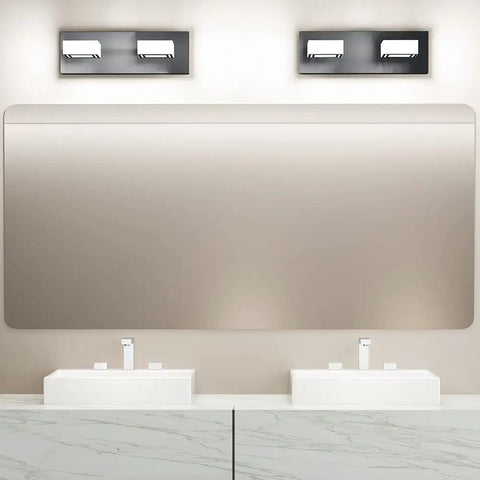 Dope Modern LED Vanity Light With 180 Degree Up Down Angles And 360 Degree Swivel, matte black wall mount over dual sinks