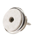 Close-up of one-inch round nail-on swivel felt furniture slider with brass finish, for straight or angled wooden legs, floor protector.