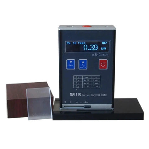 Heavy Duty Digital Surface Roughness Tester Delivering Legit Ra Rz Measurements For All Metal And Nonmetal Finishes With Sweet High Speed Dsp Processing And Knockout Aluminum Build For Daily Shop Grind on workstation with OLED display.