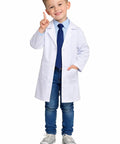 Child in Five Pocket Kids Lab Coat With Button Closure Soft Touch Fabric Realistic Fit For Play Dress Up And Halloween Costumes White Great For Science Projects