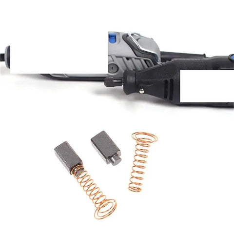 2 Pack Heavy Duty Carbon Brushes For Smooth Rotary Tool Operation On 3000 And 200 Series Models with spring connectors and grinder handle.