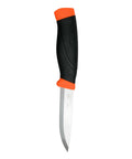 Heavy-Duty Carbon Steel Fixed-Blade Knife With Sheath, 4.1-Inch Blade, ergonomic high-friction orange grip handle